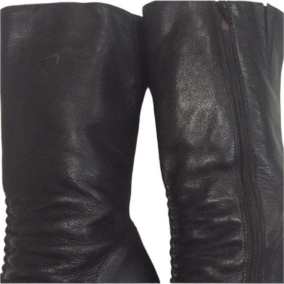 Mid calf leather heel dark chocolate brown boots - Picture 4 of 8